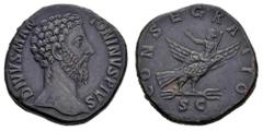 Roman Imperial Divus Marcus Aurelius. Sestertius. 180 AD. Rome. (Ric-III 654). (Bmcre-385). Anv.: DIVVS M ANTONINVS PIVS, bare head to right. Rev.: CONSECRATIO, eagle standing right on globe, head lef