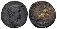 Roman Imperial Caracalla. Dupondius. 211 AD. Rome. (Ric-485b corr.). Anv.: ANTONINVS PIVS AVG, radiate head right. Rev.: FORT RED TR P XIIII COS III, Fortuna seated left, holding rudder and cornucopia