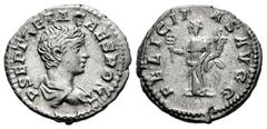 Roman Imperial Geta. Denarius. 200-202 AD. Rome. (Ric-IV 9a). (Bmcre-220). (Rsc-38a). Anv.: P SEPT GETA CAES PONT, draped bust to right. Rev.: FELICITAS PVBLICA, Felicitas standing to left, holding ca