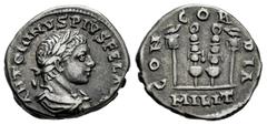 Roman Imperial Elagabalus. Denarius. 218-219 AD. Antioch. (Ric-IV 187). (Bmcre-275). (Rsc-15). Anv.: ANTONINVS PIVS FEL AVG, laureate, draped and cuirassed bust to right. Rev.: CONCORDIA, two signum b