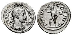 Roman Imperial Severus Alexander. Denarius. 232 AD. Rome. (Ric-IV 114). (Bmcre-862 var.). (Rsc-434a). Anv.: IMP ALEXANDER PIVS AVG, laureate and draped bust to right. Rev.: P M TR P XI COS III P P, So
