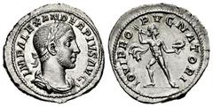 Roman Imperial Severus Alexander. Denarius. 232 AD. Rome. (Ric-IV 238). (Bmcre-824). (Rsc-83). Anv.: IMP ALEXANDER PIVS AVG, laureate, draped and cuirassed bust to right. Rev.: IOVI PROPVGNATORI, Jupi