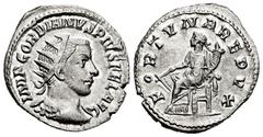 Roman Imperial Gordian III. Antoninianus. 243-244 AD. Rome. (Ric-144). (Rsc-98). Anv.: IMP GORDIANVS PIVS FEL AVG, radiate, draped and cuirassed bust to right. Rev.: FORTVNA REDVX, Fortuna seated to l