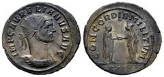 Roman Imperial Aurelian. Antoninianus. 270-275 AD. Siscia. (Ric-V 1 244). Anv.: IMP C AVRELIANVS AVG, radiate and cuirassed bust to right. Rev.: CONCORDIA MILITVM, emperor standing facing, head to rig