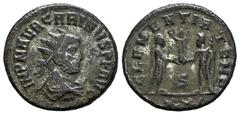 Roman Imperial Carinus. Antoninianus. 283-285 AD. Cyzicus. (Ric-V 324 var.). Anv.: IMP M AVR CARINVS P F AVG, radiate, draped and cuirassed bust to right. Rev.: CLEMENTIA TEMP, Emperor standing to rig