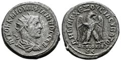 Imperio Romano Filipo I. Tetradracma. 244-249 d.C. Antioquía. (McAlee-902). (Prieur-371). Anv.: AYTOK K M IOYΛI ΦΙΛΙΠΠΟC CЄB, Busto laureado, drapeado y acorazado a la derecha. Rev.: ΔΗΜΑΡX ЄΞOYCIAC Υ