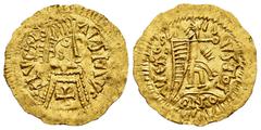 Visigothic Coins Pseudo-imperial coinage. In the name of Justinianus I. Tremissis. (Tomasini-XVIII, Jan 5. 350/1). Anv.: ❜NVSTN - AVS P AVc. Diademed, draped bust right, cross on the chest. Rev.: VICT