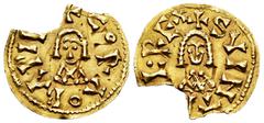 Visigothic Coins Suinthila (621-631). Tremissis. Córdoba. (R. Pliego-No cita). (Cnv-No cita). Anv.: + SVINT(HI)L·REx. Rev.: + CoRΛoBΛPI(VS). Au. 1,17 g. This specimen is similar to the R. Pliego - 367