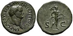 Roman Imperial Ex Gorny & Mosch | Vespasian. Sestertius. 71 AD. Rome. (Ric-II 2 247). (Bmcre-568). (C-440). Anv.: IMP CAES VESPAS AVG P M TR P P P COS III, laureate head to right. Rev.: Mars advancing