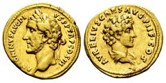 Roman Imperial Antoninus Pius and Marcus Aurelius. Aureus. 141-143 d.C. Rome. (Ric-III 421b). (Cal-1734). (Bmcre-170). Anv.: ANTONINVS AVG PIVS P P TR P COS III, laureate head of Pius left. Rev.: AVRE