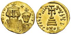 Byzantine Empire Constans II with Constantine IV. Solidus. 654-659 AD. Constantinople. (Doc-25j). (MIB-26). (SB-959). Anv.: δ N CONSTANTINЧS C CONSTAN Crowned and draped bust of Constans facing, with 
