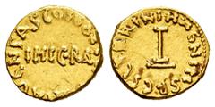 Islamic World Umayyad Caliphate. temp. Al-Walid I ibn ´Abd al-Malik or Sulayman ibn ´Abd al-Malik. 1/3 Dinar (Tremissis). AH 95-98. Uncertain North African mint. Arab-Byzantine type. (Album-121.1). (I