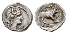 Greek Coins Galia. Massalia. Drachm. 95-0-50 BC. (Depeyrot-50B/5). (Maurel-677). (Tesorillo-Galia 6, Plate Coin). Anv.: Draped bust of Artemis to right, wearing stephane, triple-pendant earring and ne