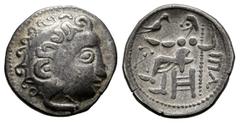Greek Coins Lower Danube. Uncertain tribe. Drachm. 2nd century BC. Imitating the types of Philip III. (OTA-595/3). (Lanz-946/7). (Tesorillo-Celt. Danubio 5, Plate Co). Anv.: Celticized male head to ri