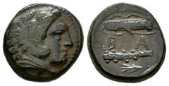 Greek Coins Kingdom of Macedon. Alexander III, "The Great". AE 18. 336-323 BC. Uncertain mint in Macedon. (Price-377). (Sear-6742). (Tesorillo-Macedonia 6, Plate Coin). Anv.: Head of Herakles right, w