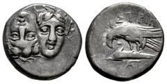 Greek Coins Moesia. Istros. Drachm. 313-280 BC. (SNG Stancomb-147). (SNG BM Black Sea-246/7). (Tesorillo-Tracia 9, Plate Coin). Anv.: Facing male heads, the left inverted. Rev.: Sea-eagle to left, gra