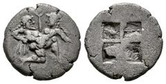 Greek Coins Thrace Islands. Thasos. Drachm. 500-480 BC. (Le Rider-Thasiennes 3). (Hgc-6, 332). (Tesorillo-Tracia 2, Plate Coin). Anv.: Nude satyr advancing to right, carrying off protesting nymph. Rev