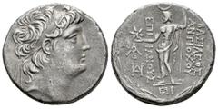 Greek Coins Seleukid Kingdom. Antiochos VIII Epiphanes. Tetradrachm. SE 195 = 188/7 BC. Damaskos. (SC-2322.5). (Tesorillo-Siria 17, Plate Coin). Anv.: Diademed head of Antiochos VIII to right. Rev.: Β
