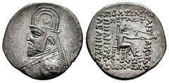 Greek Coins Kingdom of Parthia. Mithradates III. Drachm. 87/79 BC. Ekbatana. (Sellwood-31.5 (Orodes I)). (Shore-122 (Orodes I)). (Tesorillo-Partia 4, Plate Coin). Anv.: Bust to left, wearing tiara dec