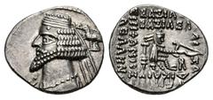 Greek Coins Kingdom of Parthia. Phraates IV. Drachm. 38-2 BC. Ekbatana. (Sellwood-52.10). (Tesorillo-Partia 6, Plate Coin). Anv.: Diademed bust left; to right, eagle left, holding wreath. Rev.: Archer