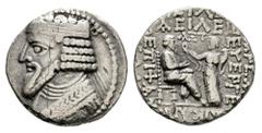 Greek Coins Kingdom of Parthia. Gotarzes II. Tetradrachm. SE 361 = 50 AD. Seleukeia on the Tigris. (Sellwood-65.25/27). (Tesorillo-Partia 8, Plate Coin). Anv.: Diademed and draped bust to left. Rev.: 