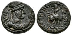 Greek Coins Kushan Empire. Vima Takto (Soter Megas). Tetradrachm. 80-100 BC. Uncertain mint. (ANS Kushan-147). (Tesorillo-Kushán 1, Plate Coin). Anv.: Radiate and diademed bust of Vima Takto to right,