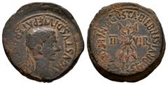Celtiberian Coins Bilbilis. Augustus period. Half unit. 27 BC - 14 AD. Calatayud (Zaragoza). (Abh-281). (Tesorillo-Bilbilis 62, Plate Coin). Anv.: AVGVSTVS. DIVI. F. PATER. PATRIAE. around laureate he