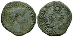 Celtiberian Coins Bilbilis. Time of Tiberius. Unit. 14-36 AD. Calatayud (Zaragoza). (Abh-Unlisted). (Acip-3023 var.). (Tesorillo-Bilbilis 26, Plate Coin). Anv.: TI•CAESAR•DIVI•AVGVSTI•F•AVGVSTVS•. aro