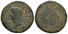 Celtiberian Coins Caesaraugusta. Time of Tiberius. Unit. 14-36 AD. Zaragoza. (Abh-371). (Tesorillo-Caesaraugusta 7, Plate Co). Anv.: TI. CAESAR. DIVI. AVG. F. AVGVSTVS. II. VIR. Laureate head of Tiber