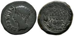 Celtiberian Coins Ebora. Augustus period. Unit. 27 BC - 14 AD. Evora (Portugal). (Abh-901). (Acip-3418b). (Tesorillo-Ebora 38, Plate Coin). Anv.: PERM. CAES. (AVG. P.M). Head of Augustus left. Rev.: (
