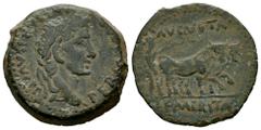 Celtiberian Coins Emerita Augusta. Augustus period. Unit. 22 BC - 14 AD. Mérida (Badajoz). (Abh-1012). (Acip-3375a). (Tesorillo-Emerita 44, Plate Coin). Anv.: PERM. (IMP. CAES)ARIS. AVG. P.P. Laureate
