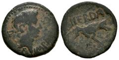 Celtiberian Coins Ilerda. Augustus period. Unit. 27 BC - 14 AD. Lleida (Cataluña). (Abh-1488). (Acip-3199). (Tesorillo-Ilerda 30, Plate Coin). Anv.: IMP. (AVG)VST. DI(VI). F. Head of Augustus right. R