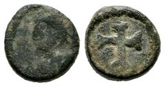 Visigothic Coins Nummus. 7th century. (Crusafont-Group F, type 45). (Tesorillo-Visigodos 17, Plate Coin). Anv.: Draped bust on the left. Rev.: Potentiated cross inside a circular pellet pattern. Ae. 1