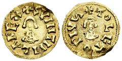 Visigothic Coins Suinthila (621-631). Tremissis. Toledo. (Cnv-298). (R. Pliego-361). Anv.: +SVINTHILΛ REX. Rev.: +TOLETO PIV (S horizontal). Au. 1,45 g. Flan cracks. Choice VF. Est...500,00. Spanish d