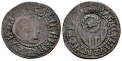Charles II (1665-1700) Charles II (1665-1700). Cinquena. Ibiza. (Cal-7 variante). (Cru C.G-3716). Ae. 2,41 g. Counterstamp: castle inside wreath, between I with three lis and A with crescent, made in 