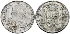 Charles III (1759-1788) Charles III (1759-1788). 8 reales. 1777. Potosi. PR. (Cal-1174). Ag. 26,61 g. Details of the shield very defined. Irregular patina. Scarce like this. Ex Aureo&Calicó 423 (13/12