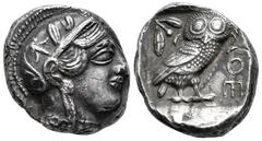 Greek Coins Attica. Athens. Tetradrachm. 454-404 BC. (Gc-2526). (Sng Cop-31). (Kroll-8). Anv.: Head of Athena right, wearing crested Attic helmet ornamented with three olive leaves above visor and spi