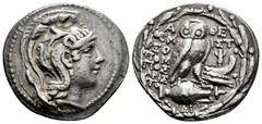 Greek Coins Attica. Athens. New Style Tetradrachm. 117/6 BC. Themisto-, Theopompos and Aristo-, magistrates. (Thompson-603g). (Hgc-4, 1602). Anv.: Head of Athena Parthenos right, wearing triple creste
