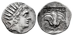 Greek Coins Islands of Caria. Rhodes. Drachm. 88-84 a.C. (Hgc-1461). Anv.: Radiate head of Helios to right. Rev.: Rose within incuse square. Ag. 2,07 g. Choice VF. Est...110,00. Spanish description: I