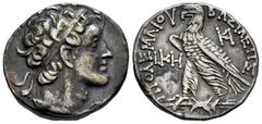 Greek Coins Ptolemaic Kings of Egypt. Ptolemy VIII Euergetes II (Physcon). Tetradrachm. RY 28 = 143/12 BC. Citium. (Svoronos-1577). Anv.: Diademed head of Ptolemy I right, aegis tied around neck. Rev.