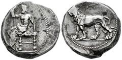 Greek Coins Persia. Alexandrine Empire. Tetradrachm. 328-311 BC. Babylon. (Bmc-28). Anv.: Baaltars seated left, holding short sceptre in right hand, left hand placed on throne. Rev.: Lion standing lef