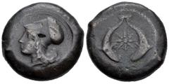 Greek Coins Sicily. Syracuse. AE 31. 405-367 BC. Time of Dionysios I. (CNS-II 62). (Bmc-287). (Hgc-2, 1436). Anv.: Head of Athena to left, wearing laureate Corinthian helmet; (ΣY)PA before. Rev.: Sea-
