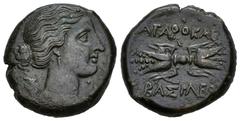 Greek Coins Sicily. Syracuse. AE 20. 306-289 DC. Time of Agathokles. (CNS-II 142). (Sng Ans-708). (Hgc-2, 1537). Anv.: Draped bust of Artemis Soteira to right; quiver over shoulder, (ΣΩTEIPA). Rev.: W