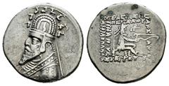 Greek Coins Kingdom of Parthia. Phraates III. Drachm. 70-57 BC. (Sellwood-39.4). Anv.: Bust left, wearing tiara decorated with horn and stags. Rev.: Archer (Arsakes I) seated right on throne, holding 
