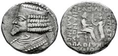 Greek Coins Kingdom of Parthia. Phraates IV. Tetradrachm. SE 280, Daisios = May 24. Seleukeia on the Tigris. (Sellwood-52.3 var.). Anv.: Diademed and draped bust of Phraates IV to left. Rev.: ΒΑΣΙΛΕΩΣ