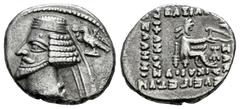 Greek Coins Kingdom of Parthia. Phraates IV. Drachm. 38-32 BC. Ekbatana. (Sellwood-52.10). (Shore-276/8). Anv.: Diademed and draped bust to left, with wart on forehead, pointed beard and segmented nec