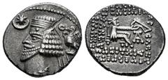 Greek Coins Kingdom of Parthia. Phraates IV. Drachm. 38-32 BC. Ekbatana. (Sellwood-54.7). (Shore-297). Anv.: Diademed and draped bust to left, with wart on forehead, pointed beard and segmented neckle