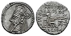 Greek Coins Kingdom of Parthia. Osroes II. Drachm. 190-208 AD. Ekbatana. (Sellwood-85.1). (Shore-437). (Sunrise-453). Anv.: Bust to left, wearing tiara. Rev.: Archer (Arsakes I) seated to right on thr