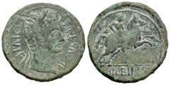 Celtiberian Coins Bilbilis. Augustus period. Unit. 27 BC - 14 AD. Calatayud (Zaragoza). (Abh-276). (Acip-3015). Anv.: AVGVSTVS. DIV. F. Laureate head of Augustus right. Rev.: Horseman lancing, BILBILI