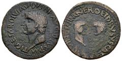 Celtiberian Coins Carthage Nova. Time of Tiberius. Unit. 14-36 AD. Cartagena (Murcia). (Abh-600). (Acip-3149). Anv.: TI. CAESAR. DIVI. AVGVSTI. F. AVGVSTVS. P. M. Bare head of Tiberius left. Rev.: Hea